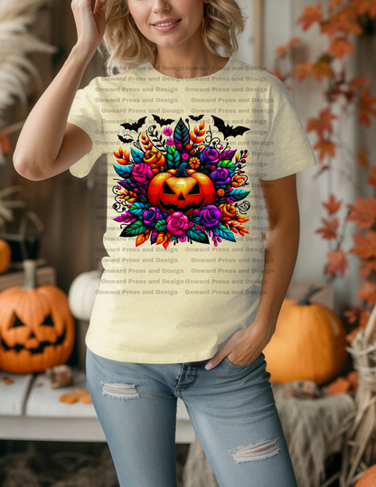 Vibrant Pumpkin and Roses DTF