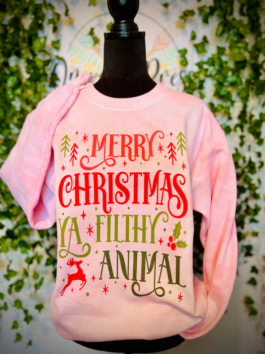 Merry Christmas Ya Filthy Animal Dyed Sweatshirt